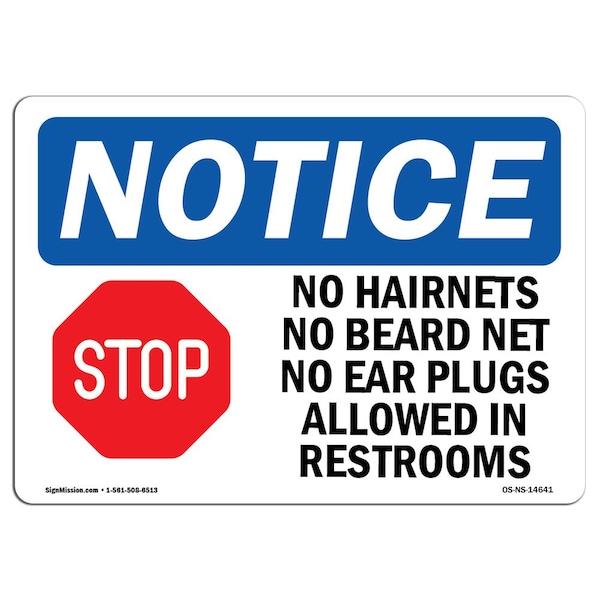 OSHA Sign, No Hairnets No Beard Nets No W/, 5in X 3.5in Decal, 10PK, 5" W, 3.5" H, Landscape, PK10